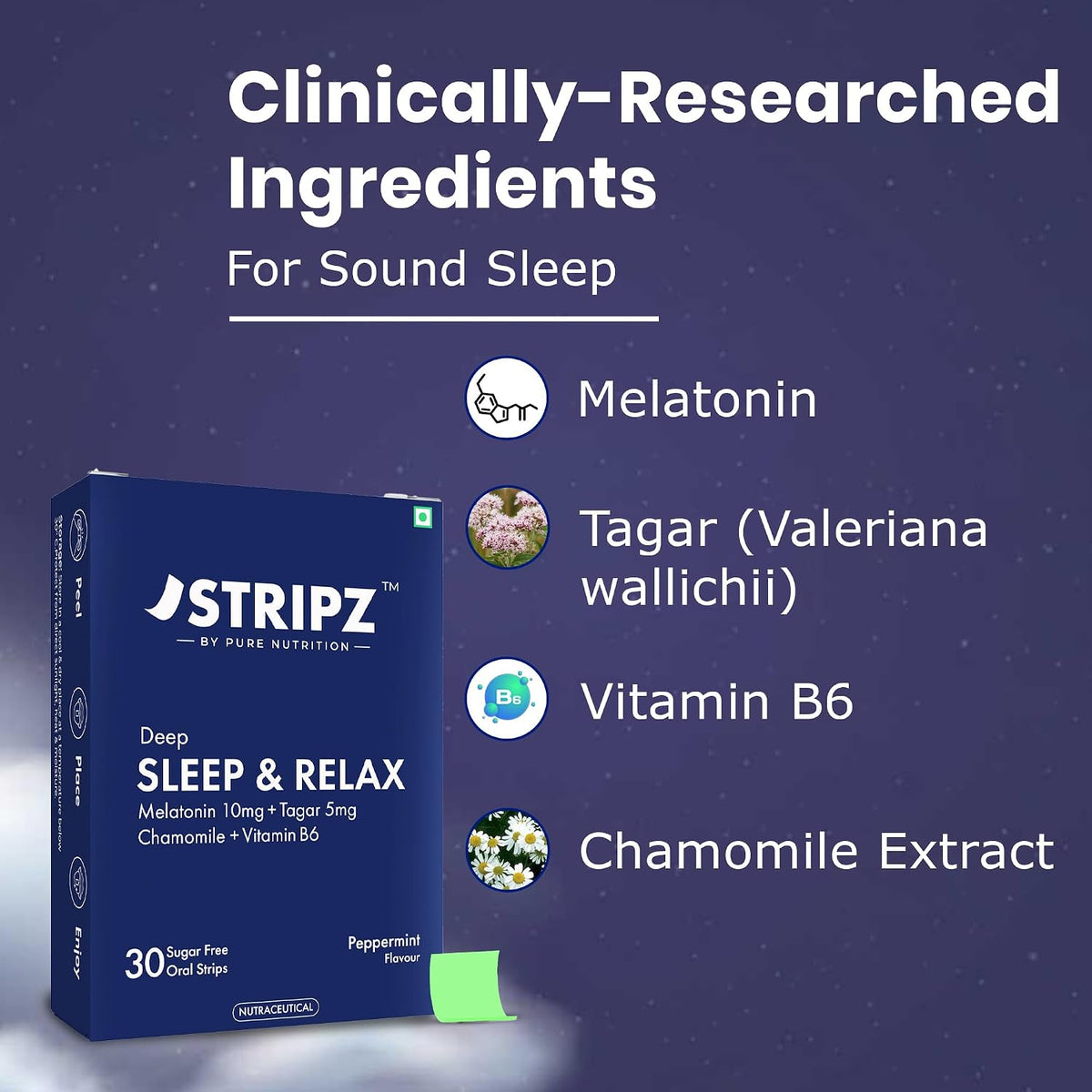 Pure Nutrition Melatonin 10mg + Vitamin B6 1.9mg, 30 ODS | Sleep & Relaxation Support