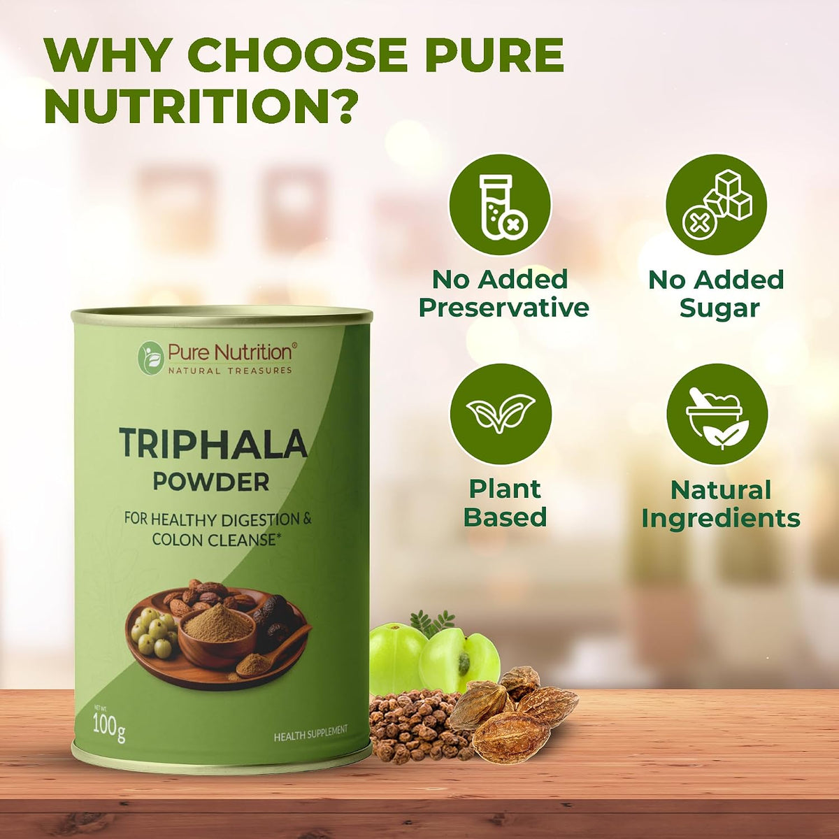 Pure Nutrition Triphala Powder 100g | Ayurvedic Herbal Powder | Digestive & Gut Wellness Support