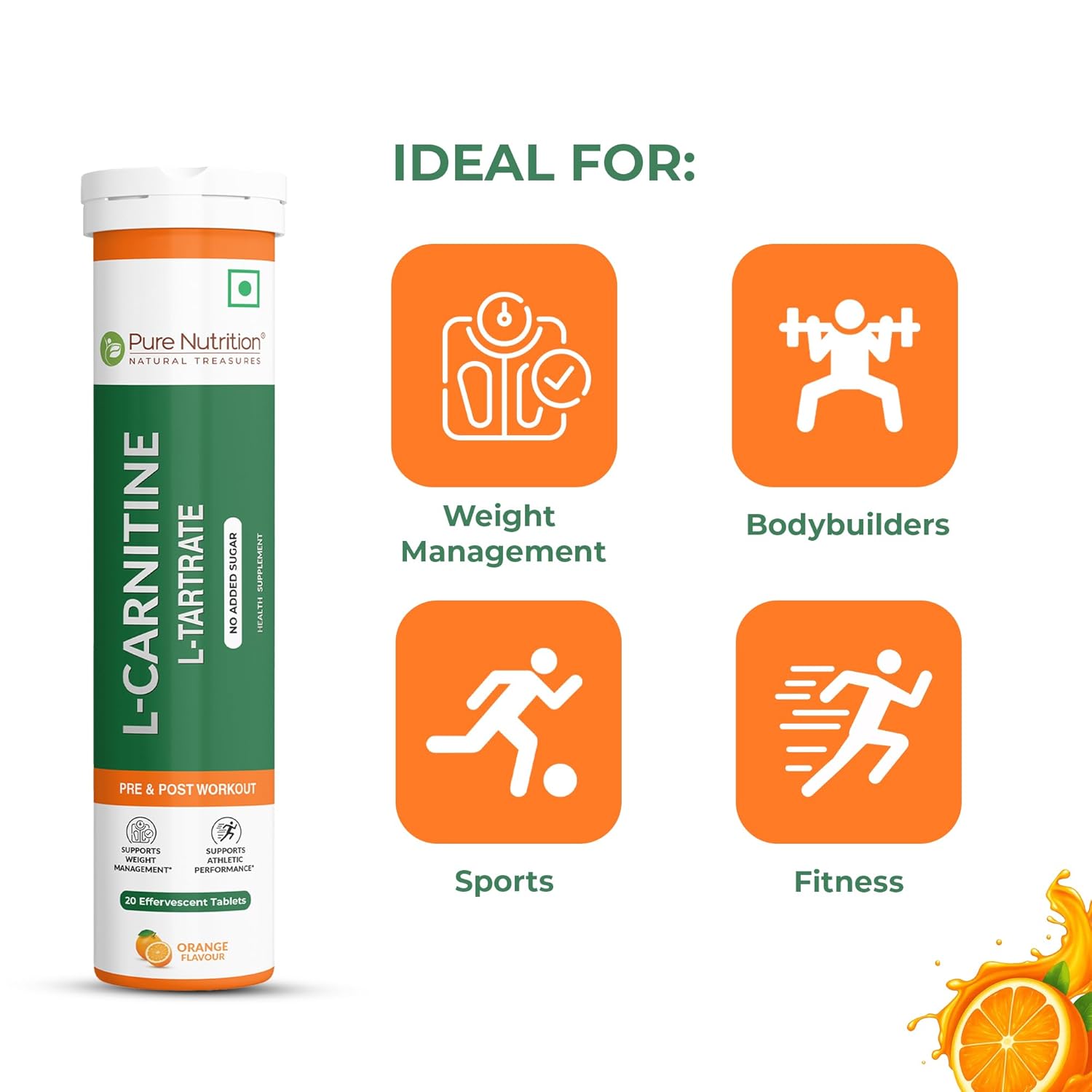 Pure Nutrition L-Carnitine Effervescent Tablets – 20 Tabs | Energy & Metabolism Support