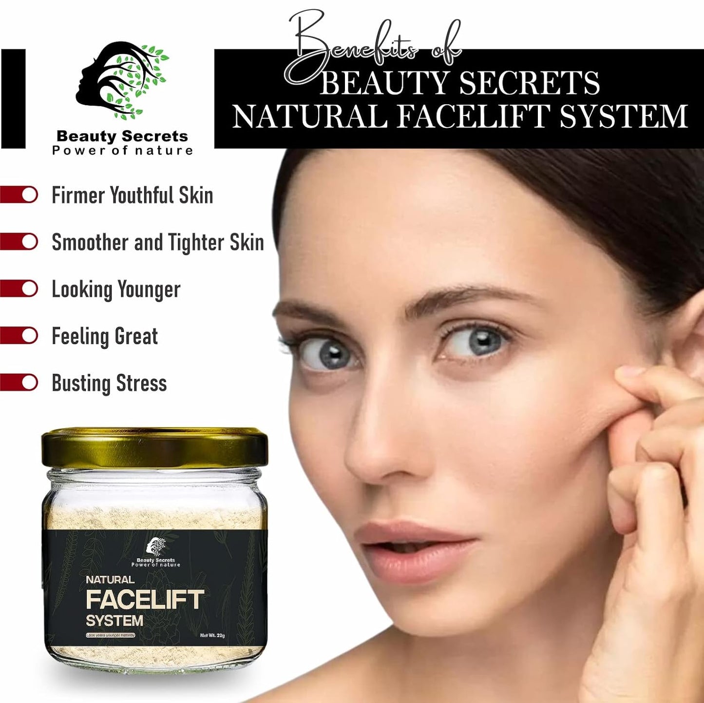 Beauty Secrets Natural Face Lifting Pack/Mask || Beauty Secrets Instant Face Lift System | Tight,Glowing and Youthful Skin in just 20 Minutes | For Men & Women | 22Gms