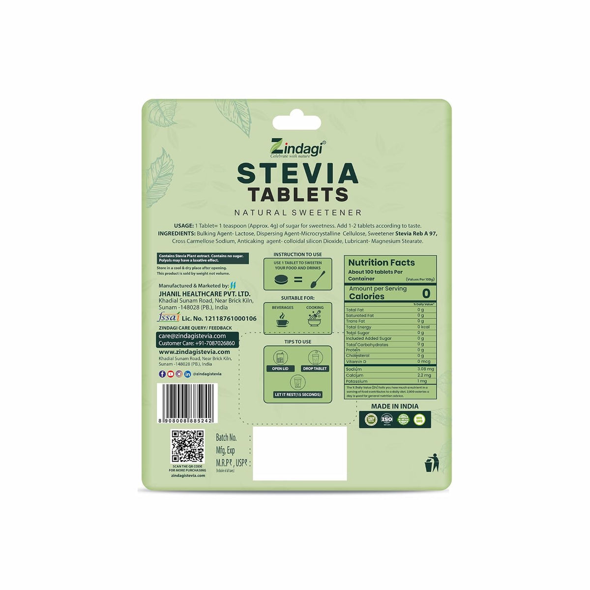 Zindagi Stevia Sugar-Free Tablets & Natural Stevia Powder | 100% Natural Zero-Calorie Sweetener Combo Pack