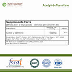Pure Nutrition Acetyl L-Carnitine 500mg, 60 Capsules | Energy & Fitness Support Supplement