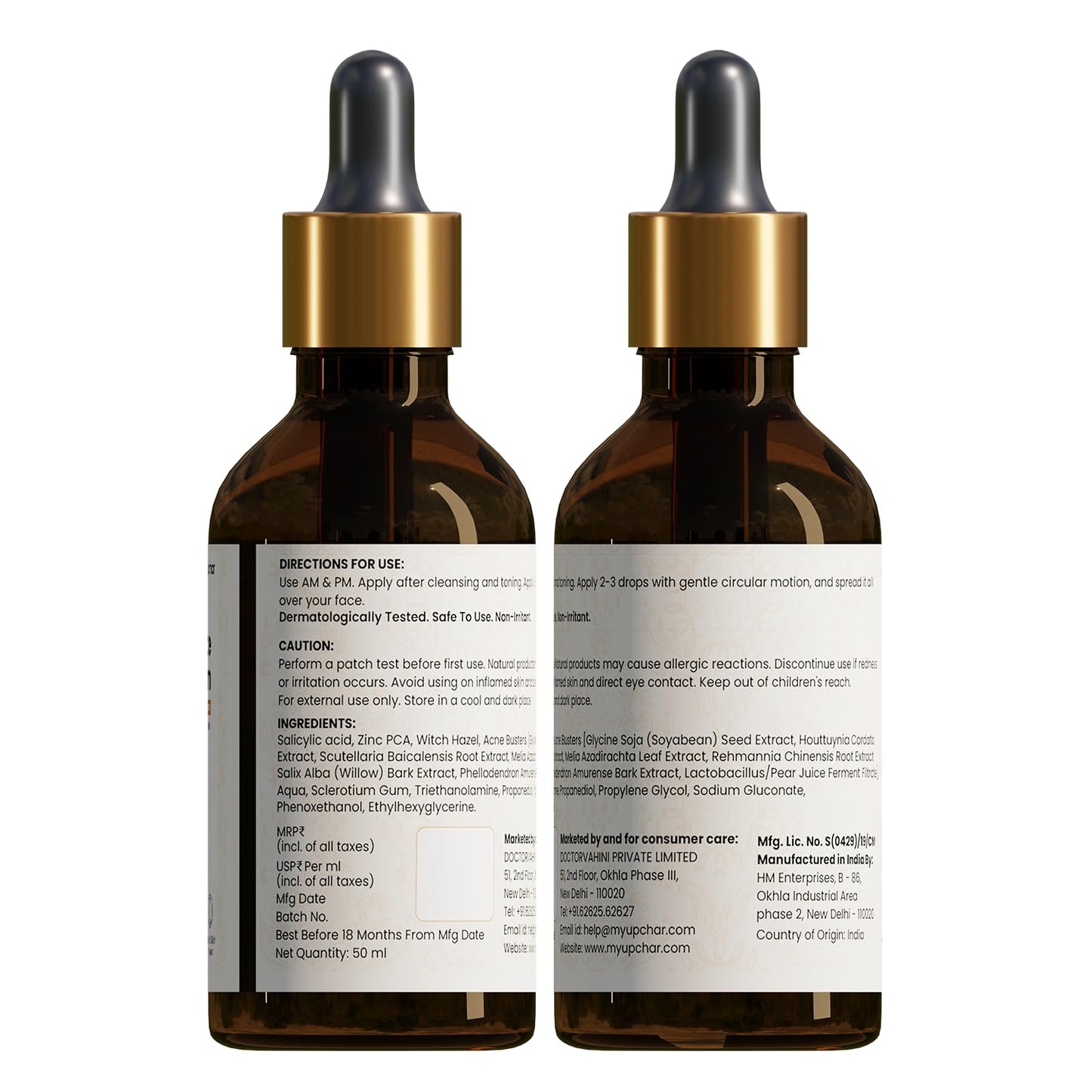 myUpchar 2% Salicylic Acid Face Serum Used for Acne, Oily Skin, Blackheads, Tightens Pores, Blemishes & Dark Spots Reduction - 50ml