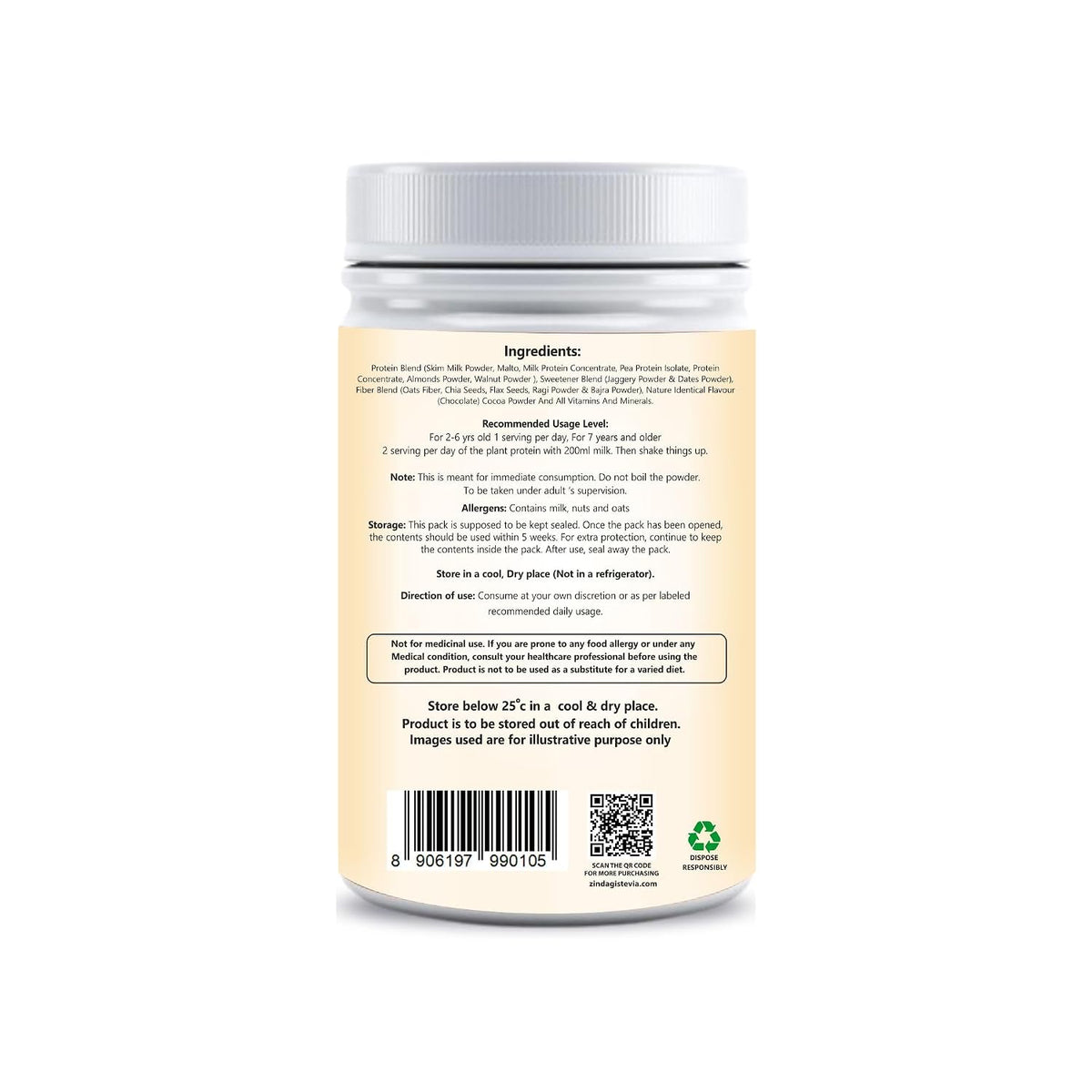 Zindagi Chocolate Nutrimix Plant Protein Powder | Naturally Sweetened with Dates & Jaggery | 23 Essential Vitamins & Minerals | 9g Plant Protein | 400 g