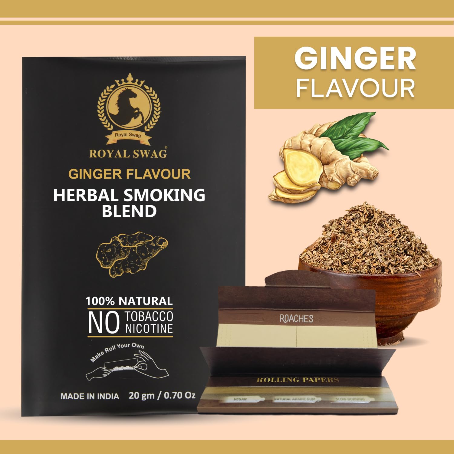 Royal Swag Zinger Herbal Smoking Blend (20g) & King Size Slim Papers Combo Pack