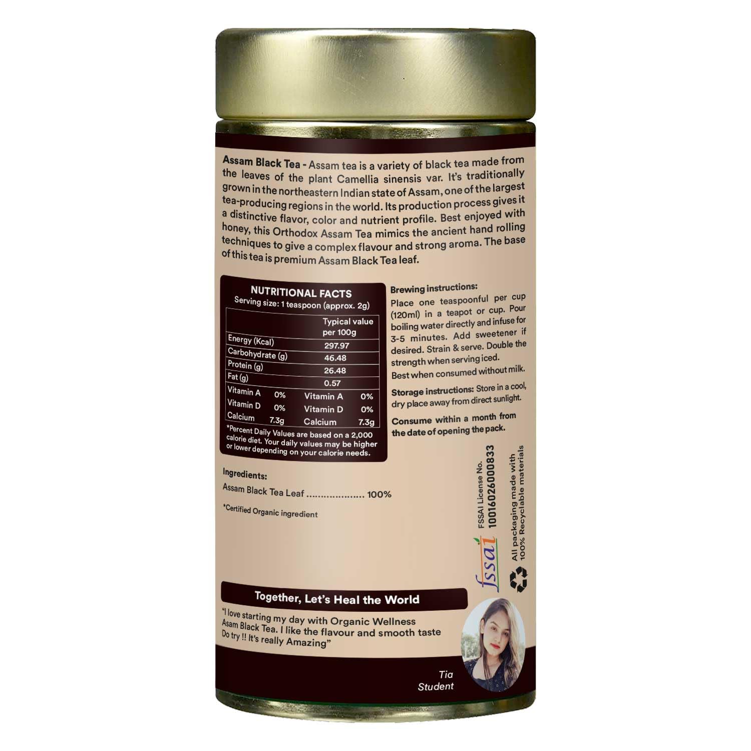 Organic Wellness Assam Black Tea || Enhances immunity 100 gm Tin