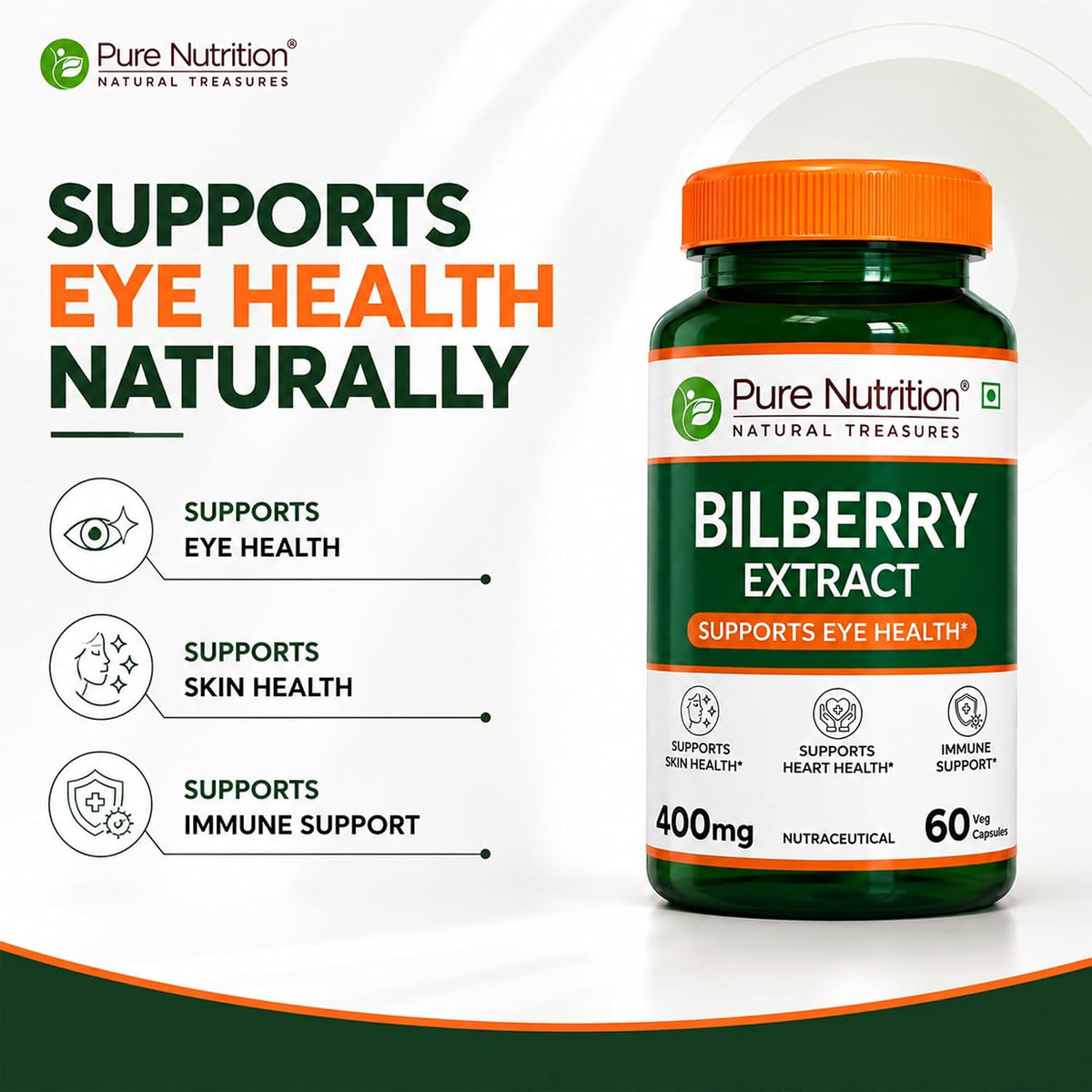 Pure Nutrition Bilberry Extract 400mg, 60 Capsules | Antioxidant & Eye Health Support Supplement