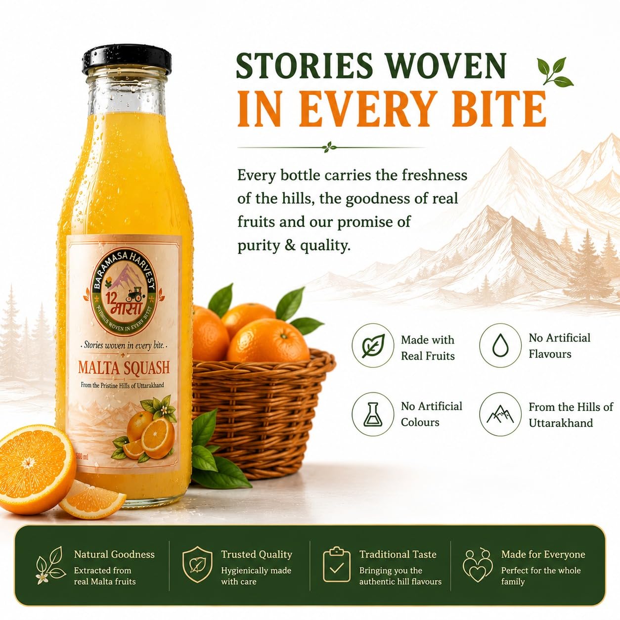 Baramasa Harvest Malta Squash (500ml) | Authentic Himalayan Orange Drink | Rich in Vitamin C & Natural Energy