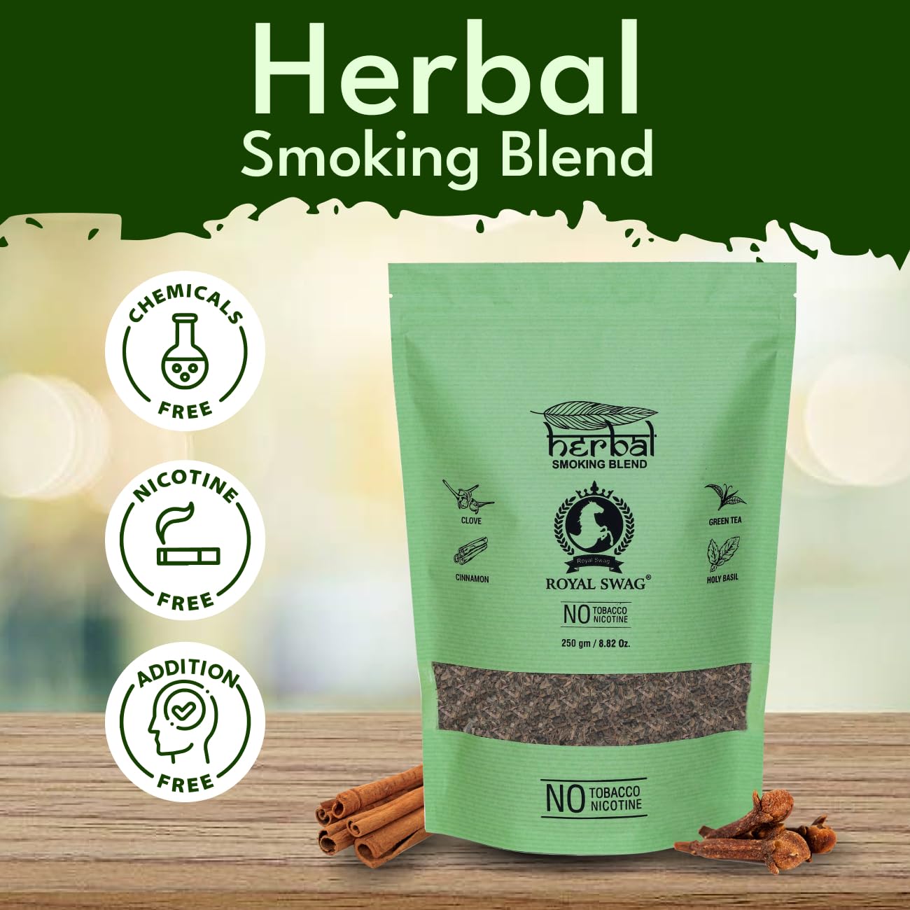 Royal Swag Herbal Smoking Mixture Cinnamon & Clove - Tobacco Free (250g / 8.8 oz)
