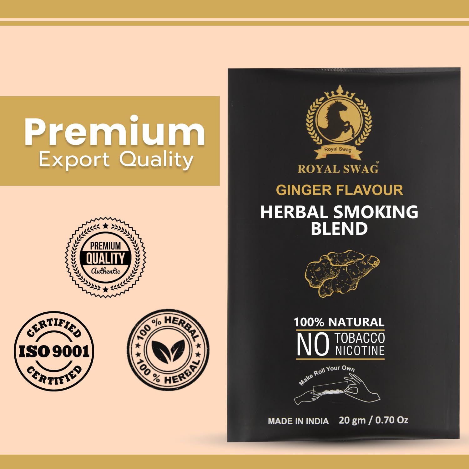 Royal Swag Herbal Smoking Mixture Ginger Flavour - Tobacco Free (20g / 0.7 oz Pouch)