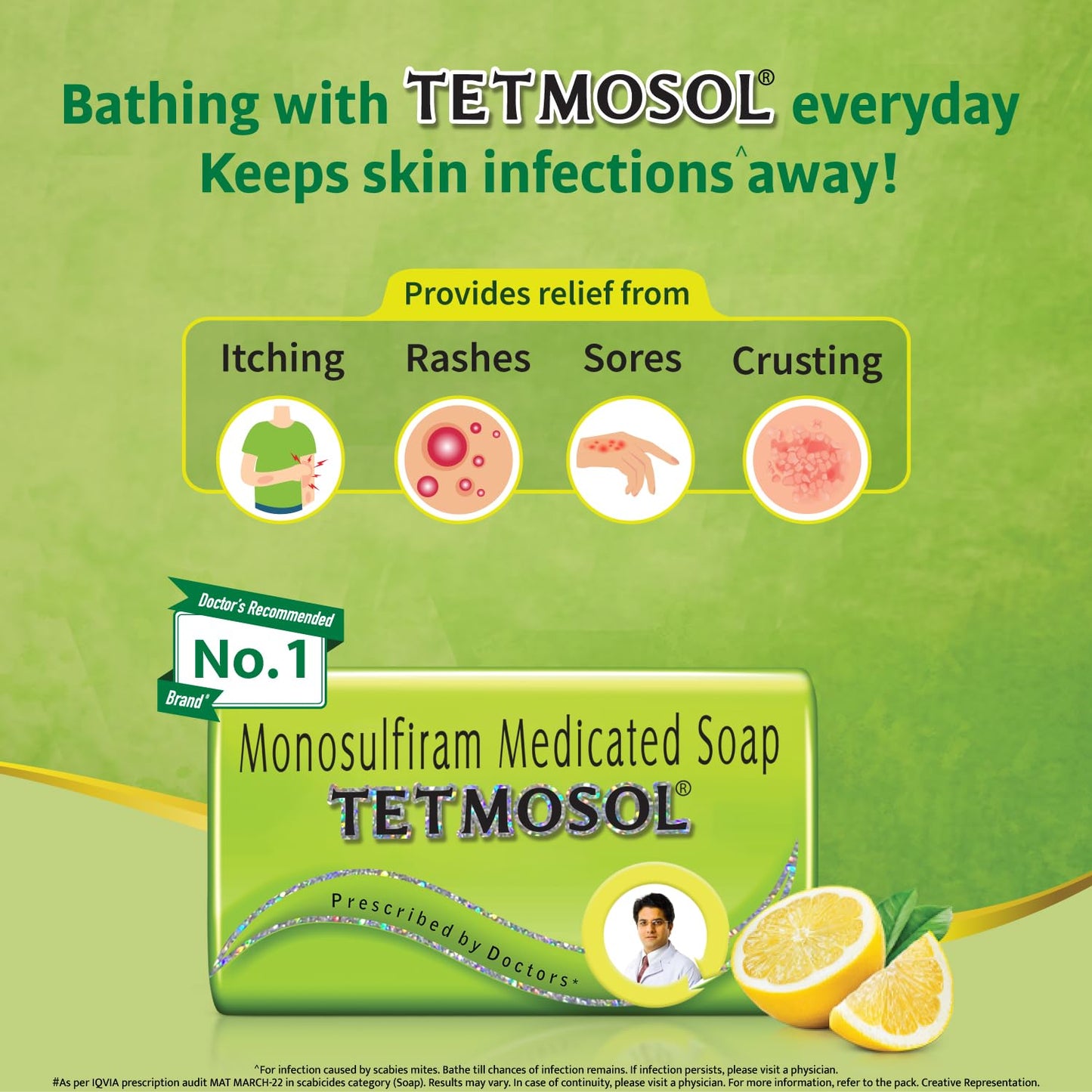 Tetmosol Medicated Soap with 5% Monosulfiram for Skin Infections - 100gm - Pack of 12