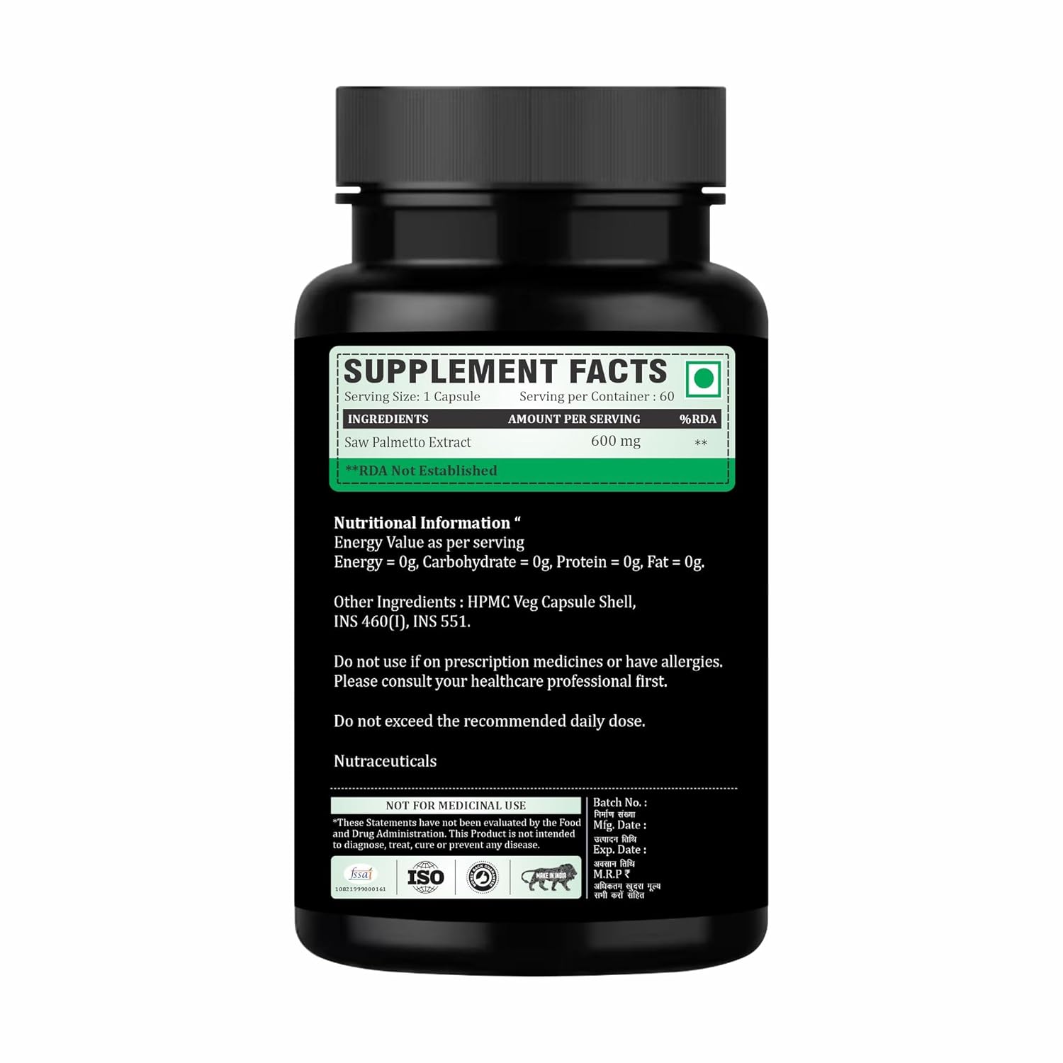 Adorreal Saw Palmetto Extract Capsules (60 Capsules) | Supports Prostate Health, Hair Growth & Urinary Tract Function