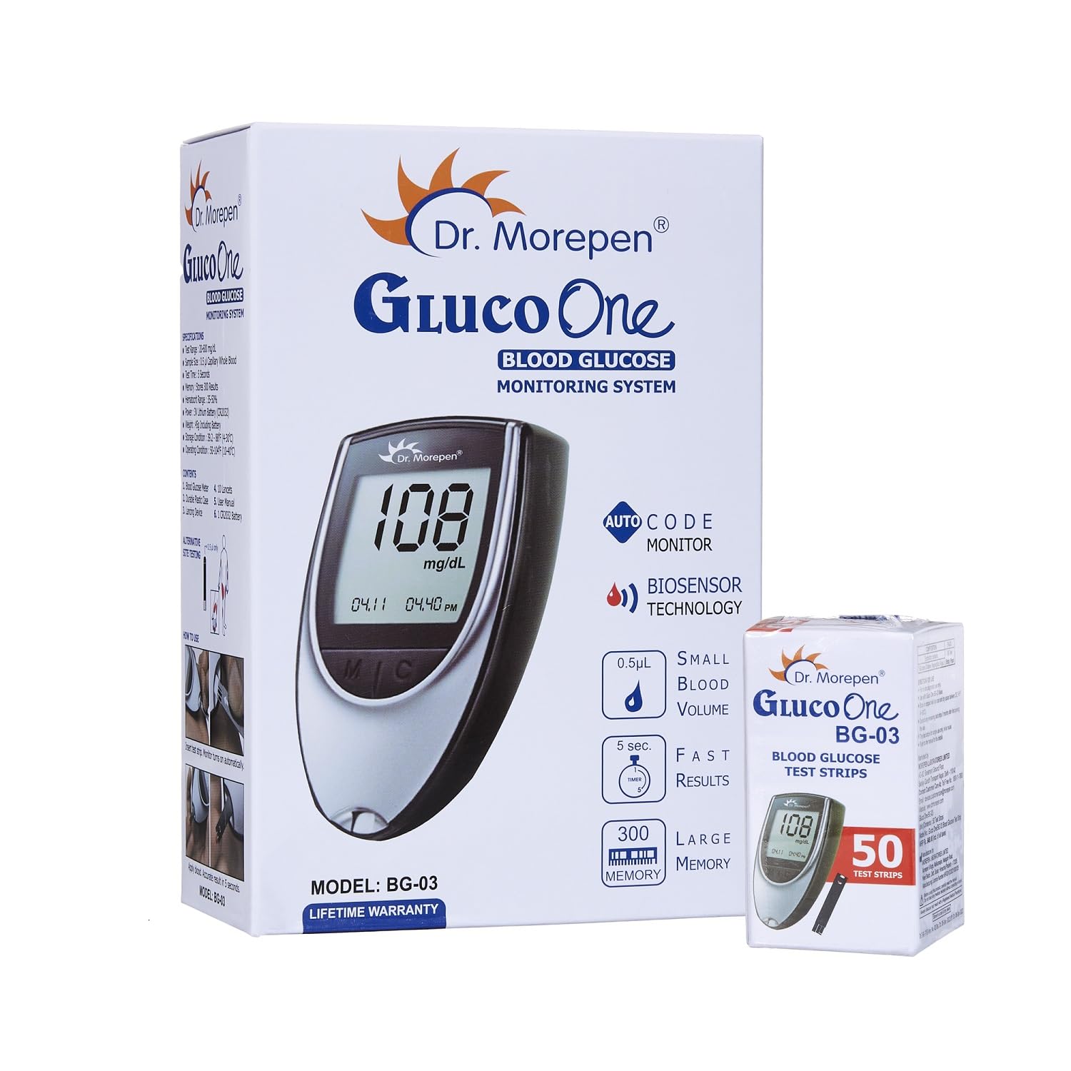 Dr. Morepen Gluco One Monitoring System with Bg 03 Glucometer Test Strips Box Of 50