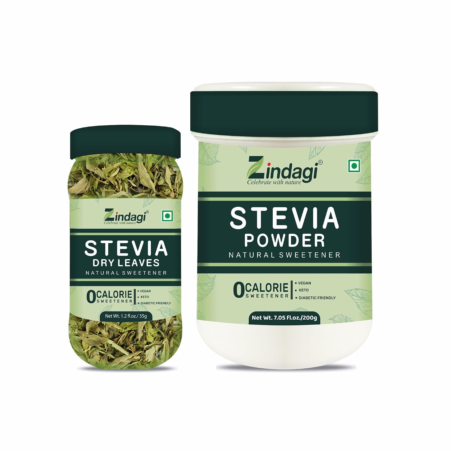 Zindagi Stevia Sugar-Free Powder & Stevia Plant Dry Leaves | 100% Natural Zero-Calorie Sweetener Combo Pack