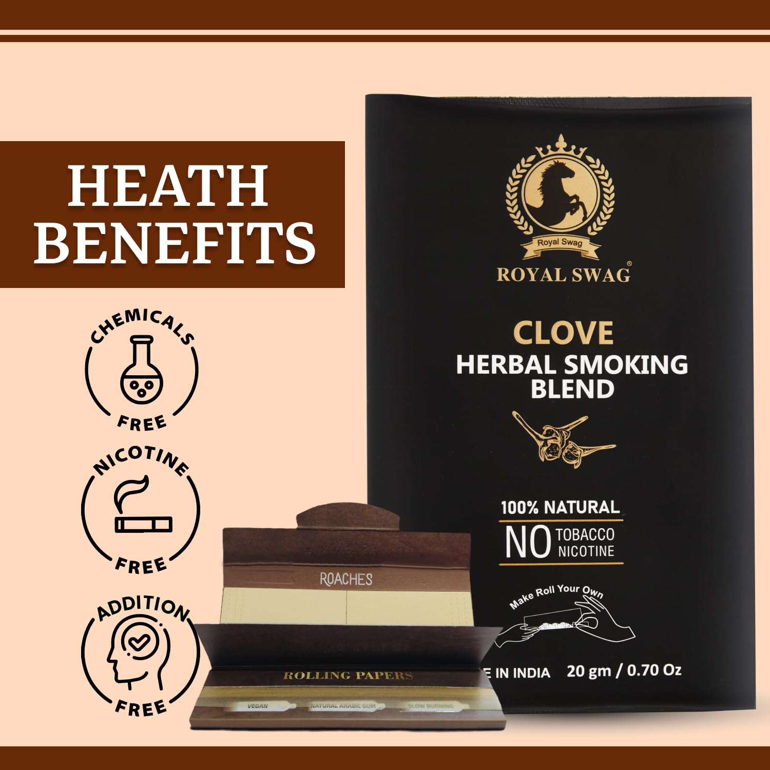 Royal Swag Clove Herbal Smoking Blend (20g) & King Size Slim Papers Combo Pack