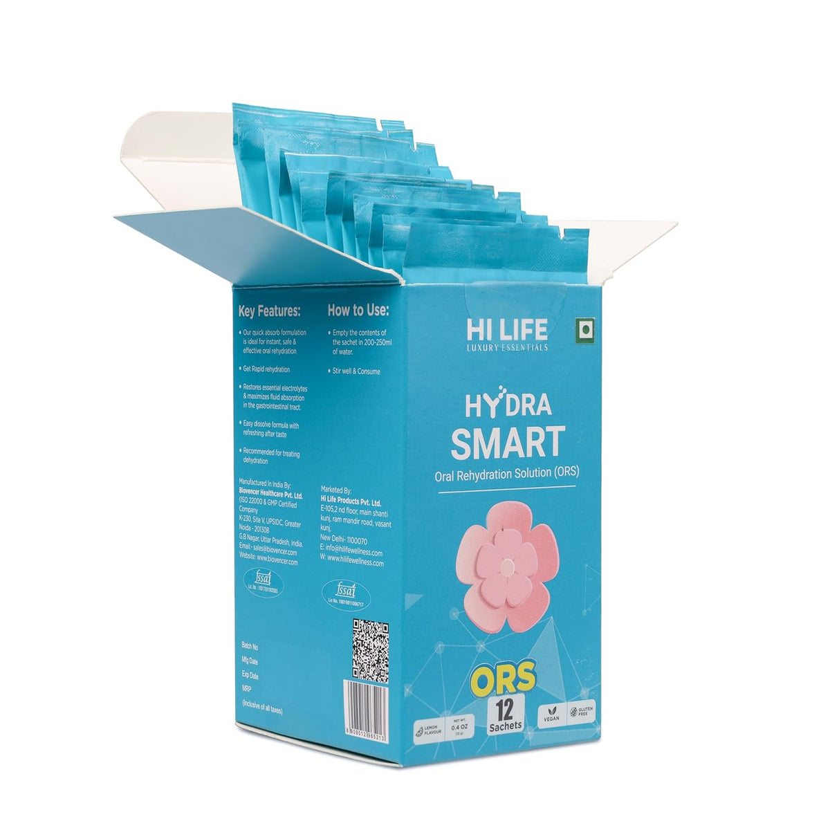 Hi Life Hydra Smart ORS | Advanced Electrolyte & Rapid Rehydration Formula (Pack of 12 Sachets)