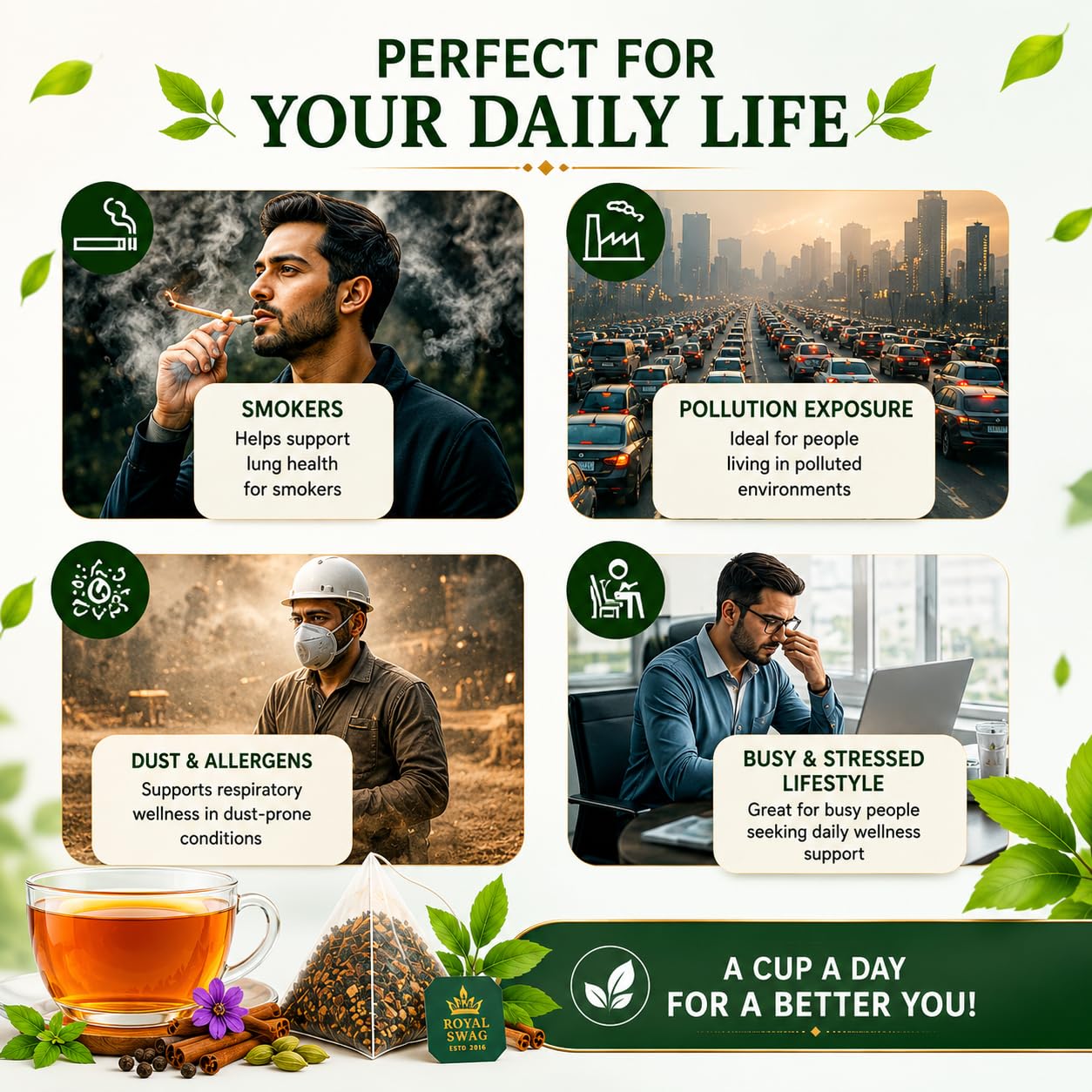 Royal Swag Lung Detox Herbal Tea - Ayurvedic Tar Cleanse for Smokers (20 Tea Bags)