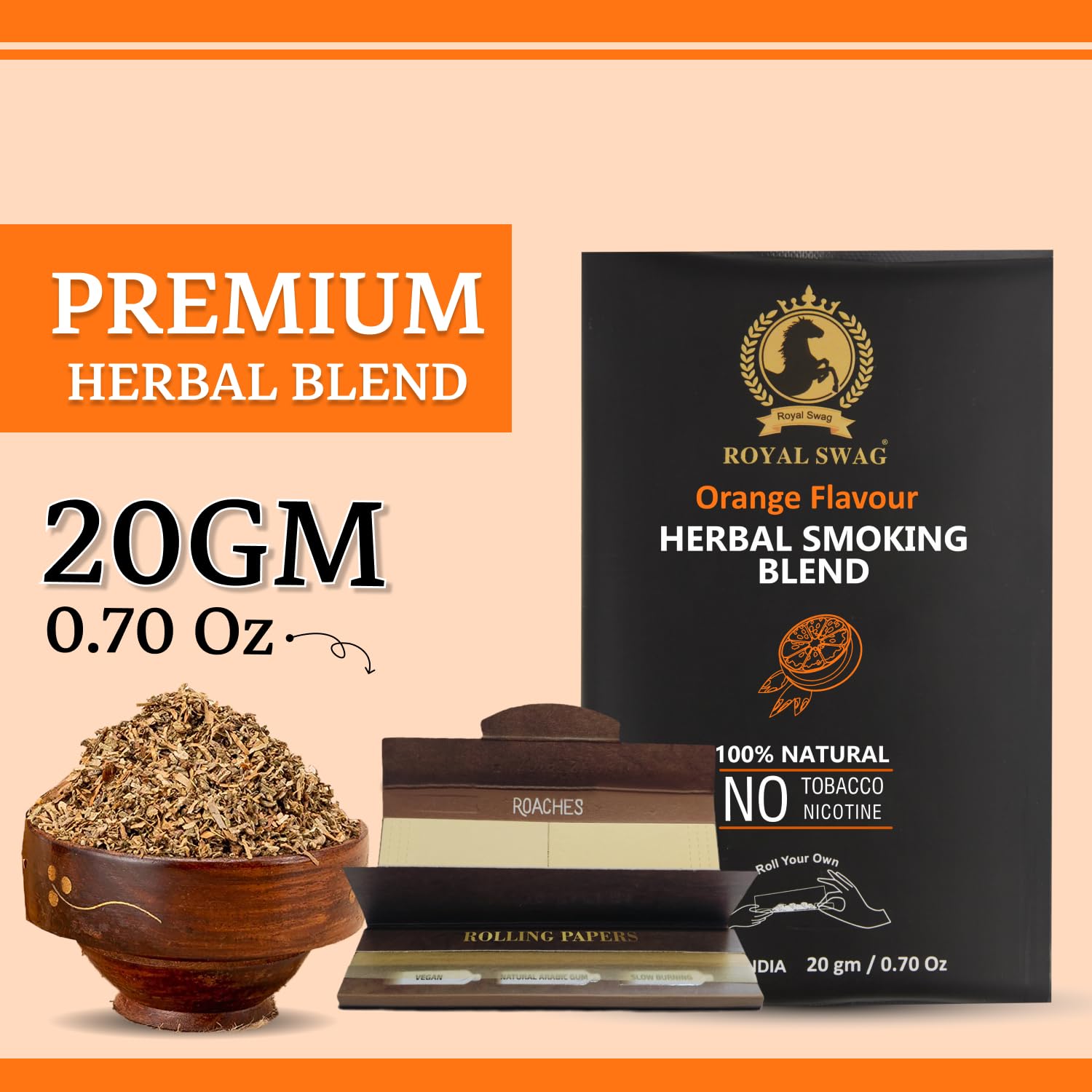 Royal Swag Orange Herbal Smoking Blend (20g) & King Size Slim Papers Combo Pack