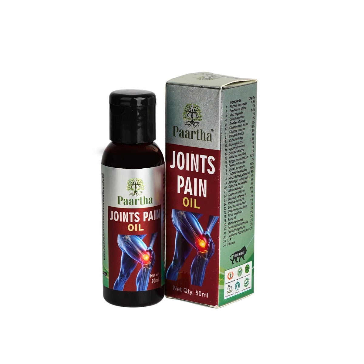 Paartha Joints Pain Relief Oil – Ayurvedic Massage Oil for Joint, Knee & Back Care, Muscle Stiffness & Mobility Support – 50ml