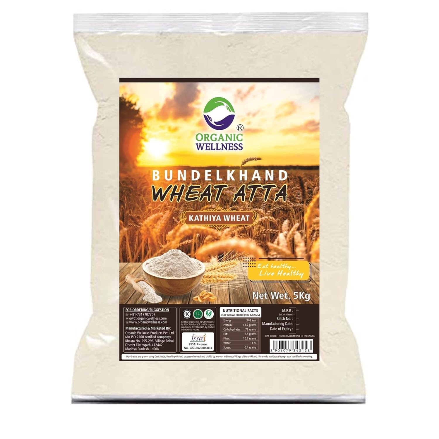 Organic Wellness Kathiya Wheat Atta 5 KG Pack