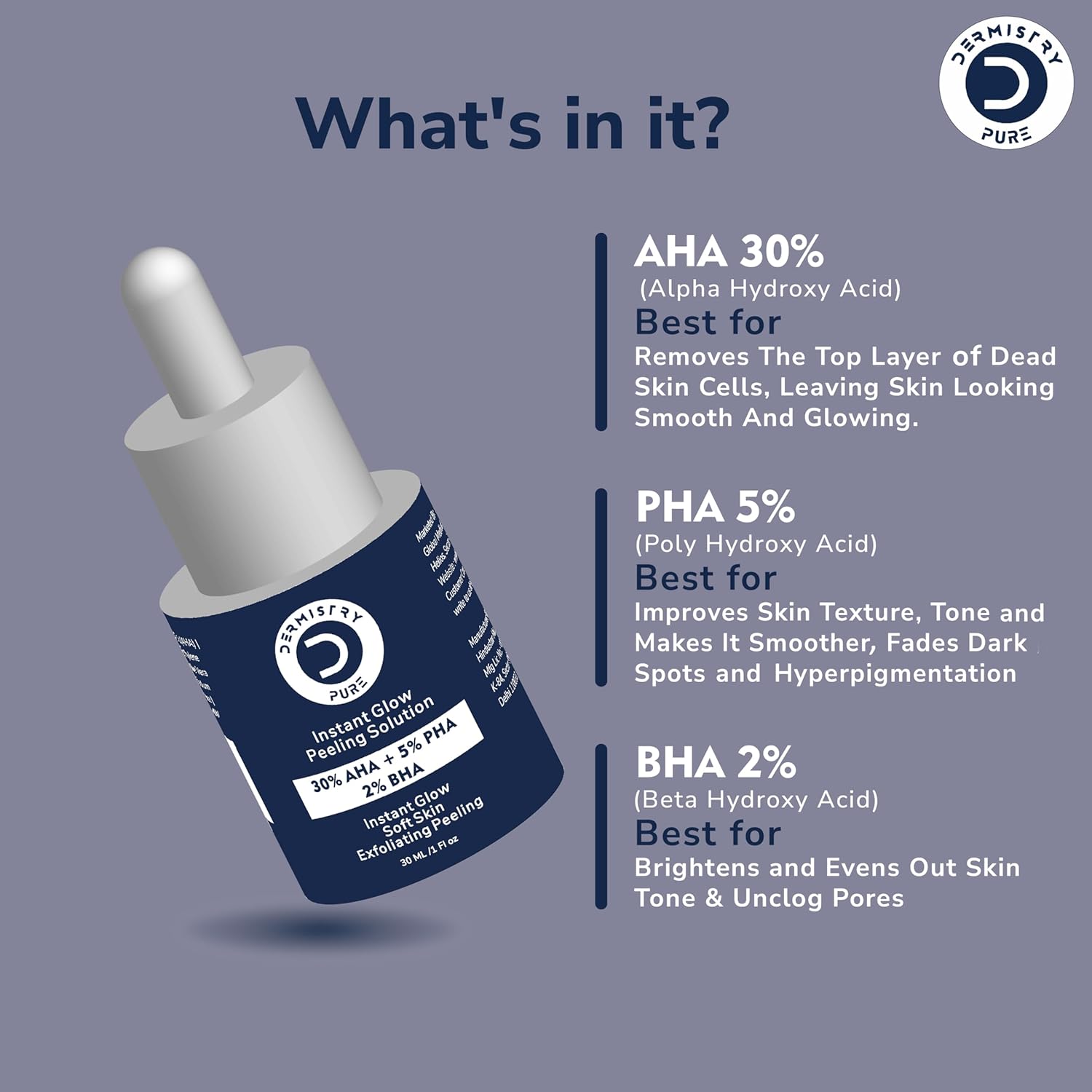 Dermistry 30% AHA 5% PHA 2% BHA Instant Glow Peeling Solution