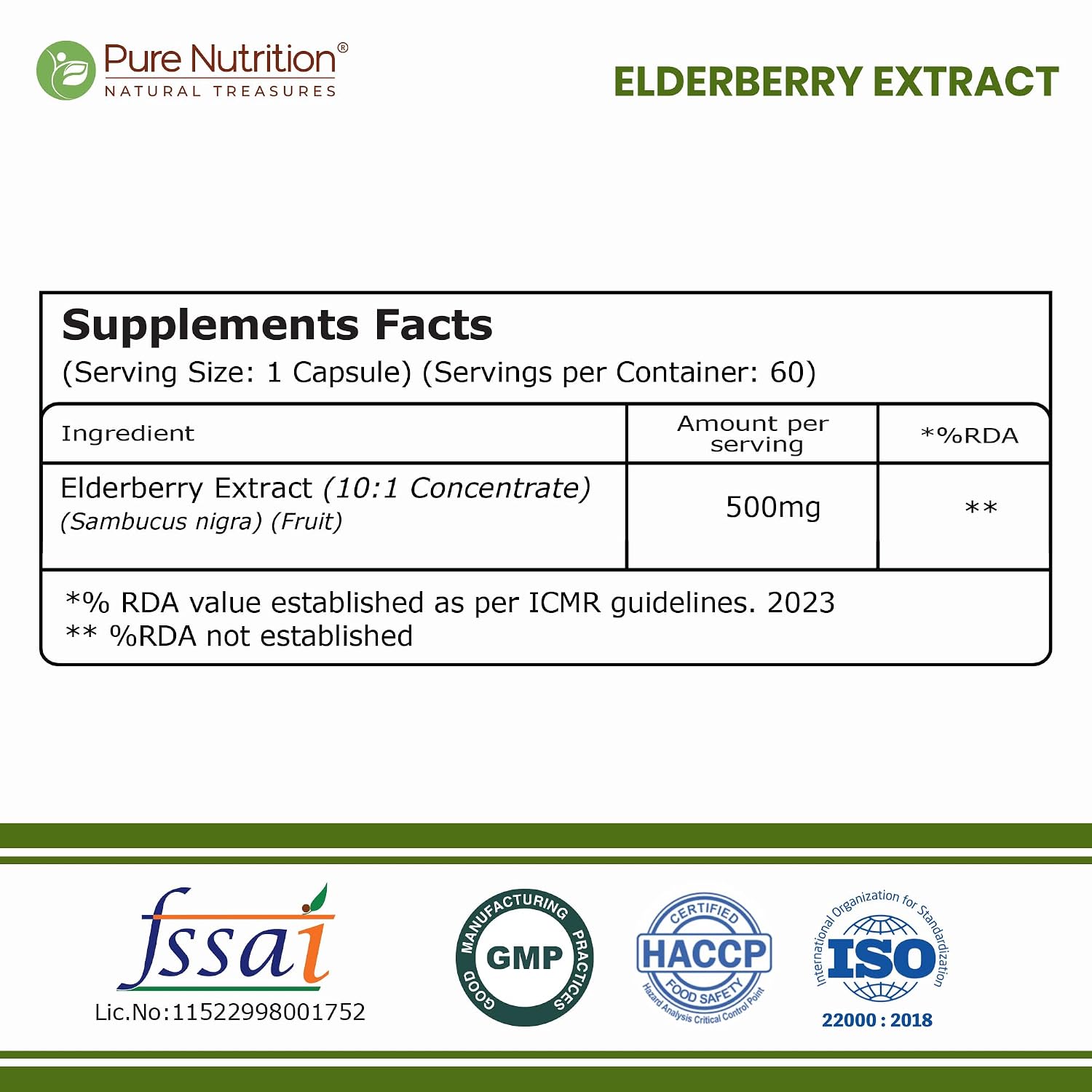 Pure Nutrition Elderberry Extract 500mg, 60 Capsules | Antioxidant & Immune Health Support