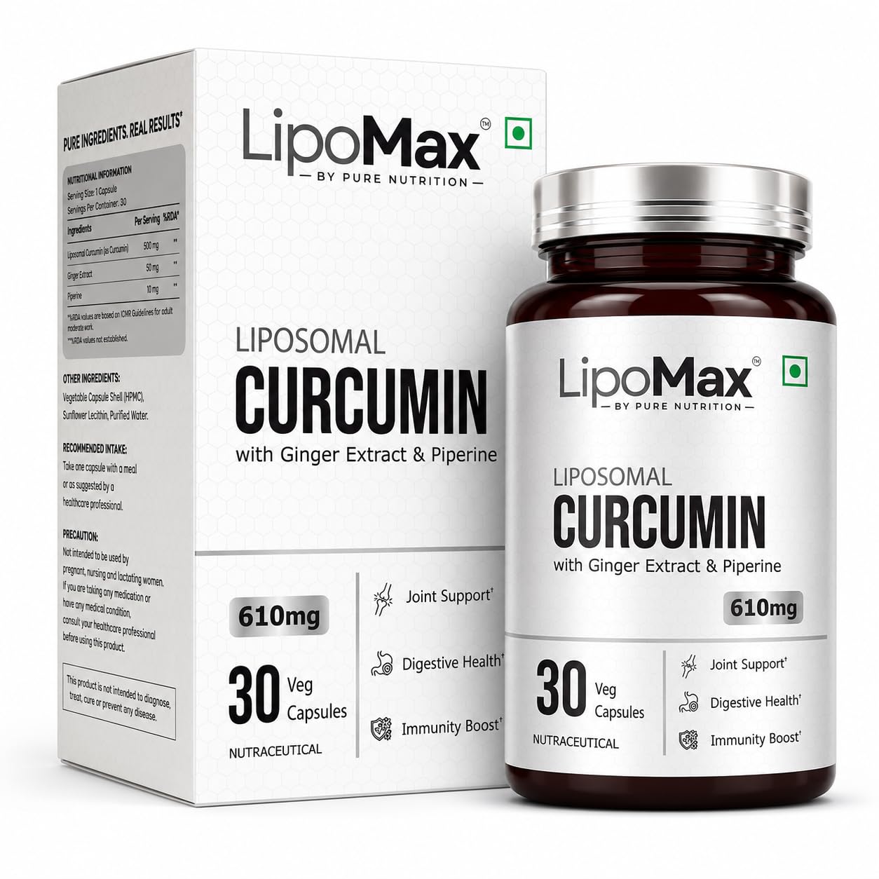 Pure Nutrition Liposomal Curcumin with Ginger Extract, 30 Capsules | Antioxidant & Joint Support