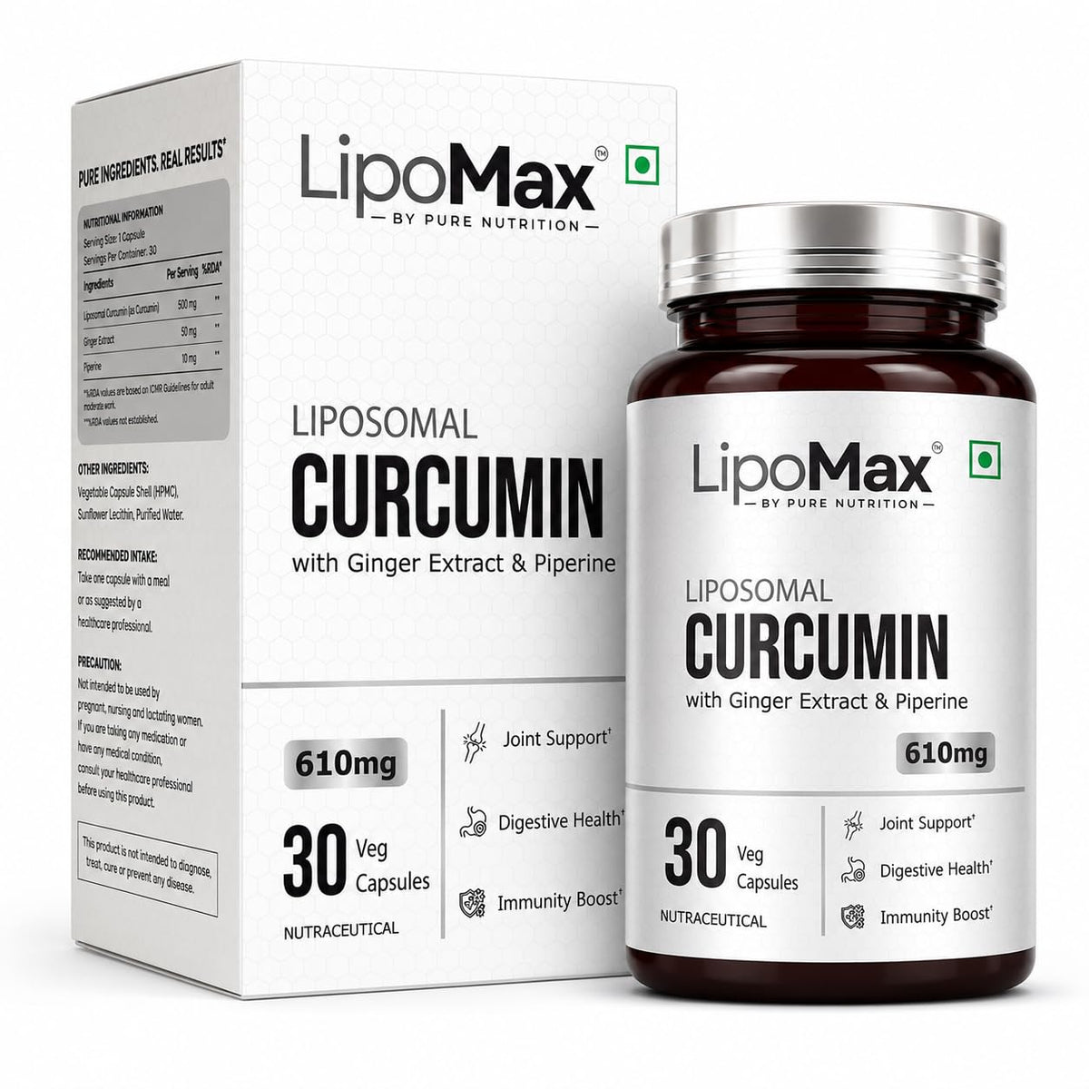 Pure Nutrition Liposomal Curcumin with Ginger Extract, 30 Capsules | Antioxidant & Joint Support