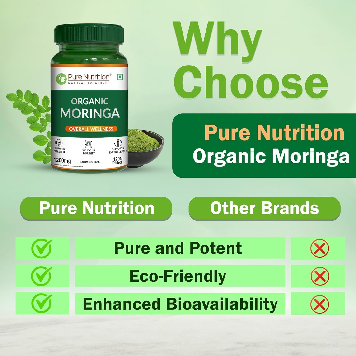 Pure Nutrition Moringa 250mg, 30 Tablets | Herbal Supplement for Daily Wellness & Nutrition Support