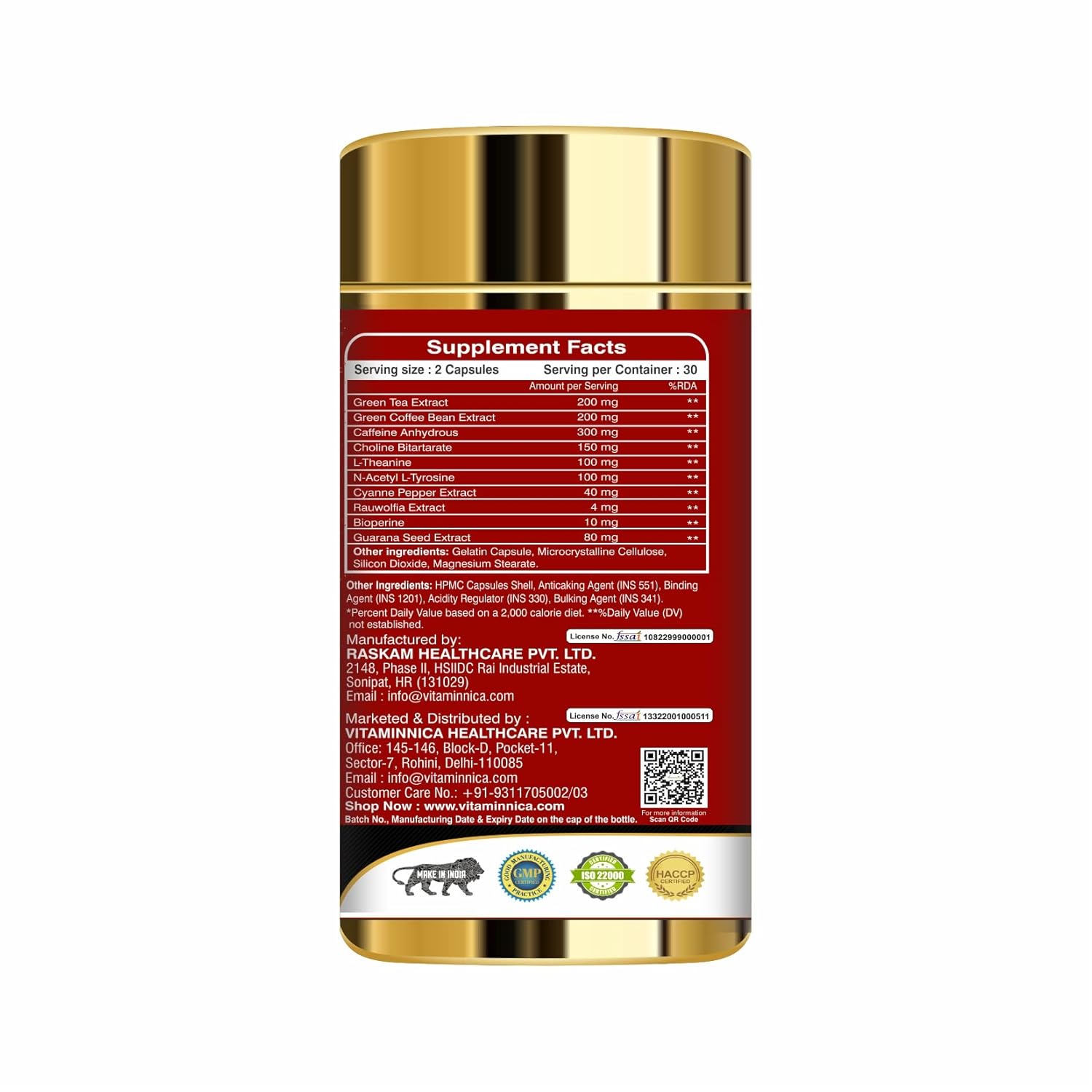 Vitaminnica Vita Shred Fat Burner Capsules - Thermogenic Metabolism & Appetite Support, 60 Veg Capsules