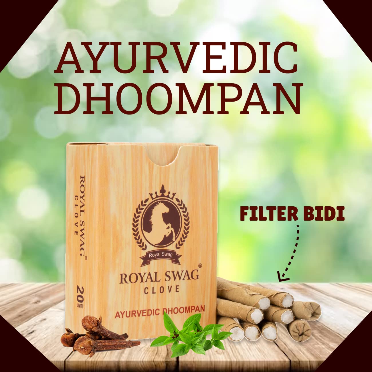 Royal Swag Herbal Filter Bidis - Tobacco & Nicotine Free (Pack of 20 Sticks)