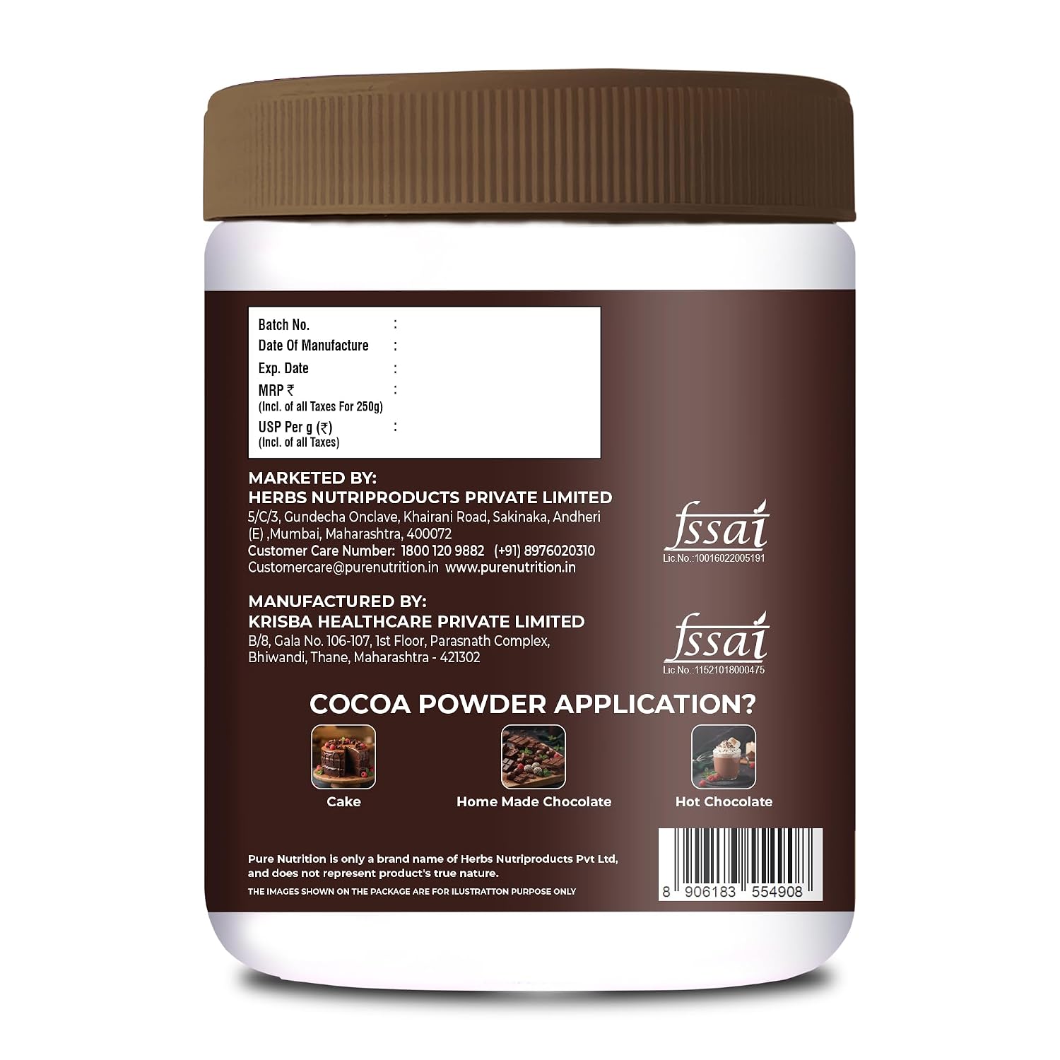 Pure Nutrition Cocoa Powder 50g | Unsweetened Natural Cocoa Powder | Rich Chocolate Flavor