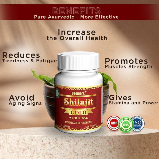 Deemark Shilajit Gold Capsule - Ayurvedic Health Supplement for Boosting Stamina & Power in Men and women - 45 Capsules