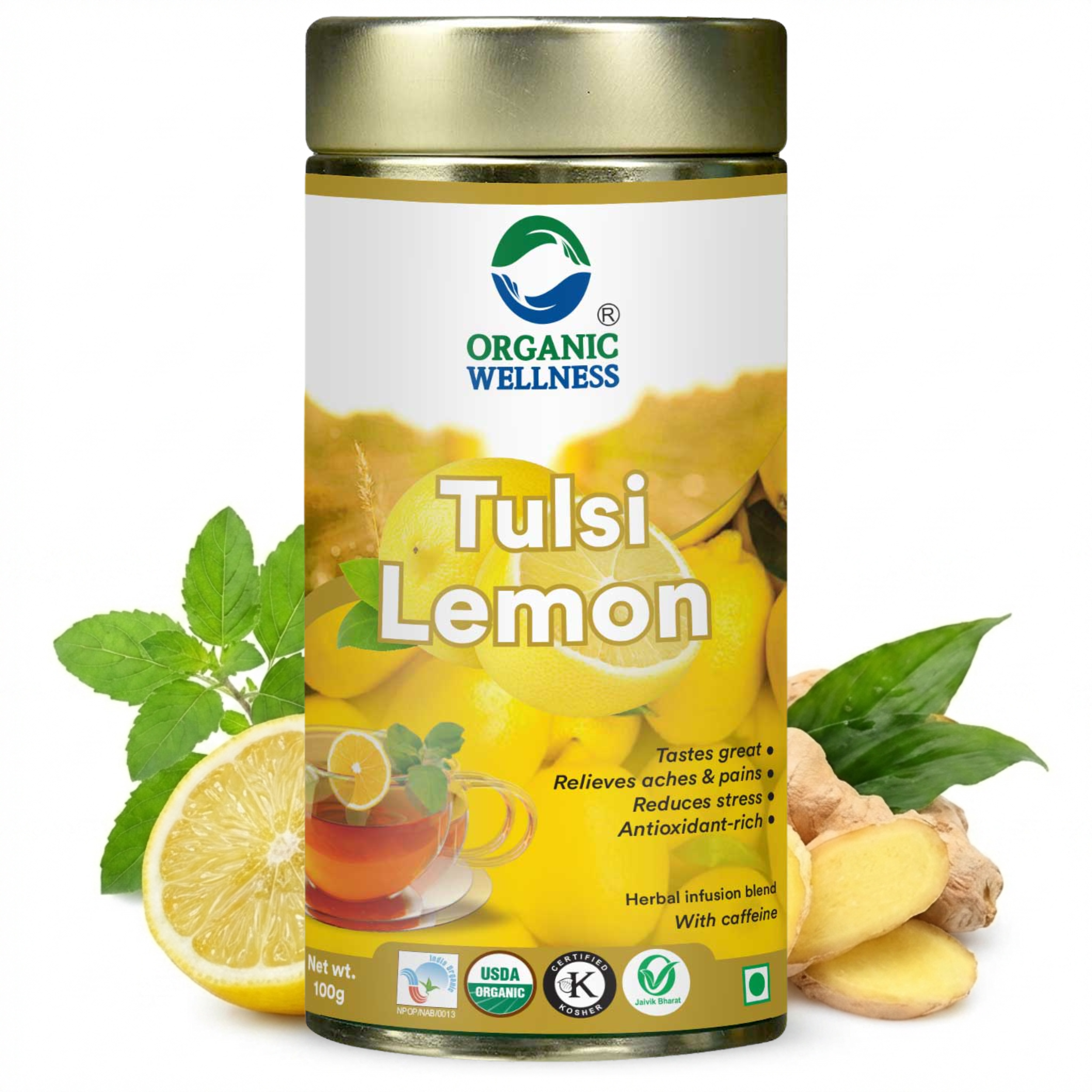 Organic Wellness Tulsi Lemon 100 grams Tin Pack
