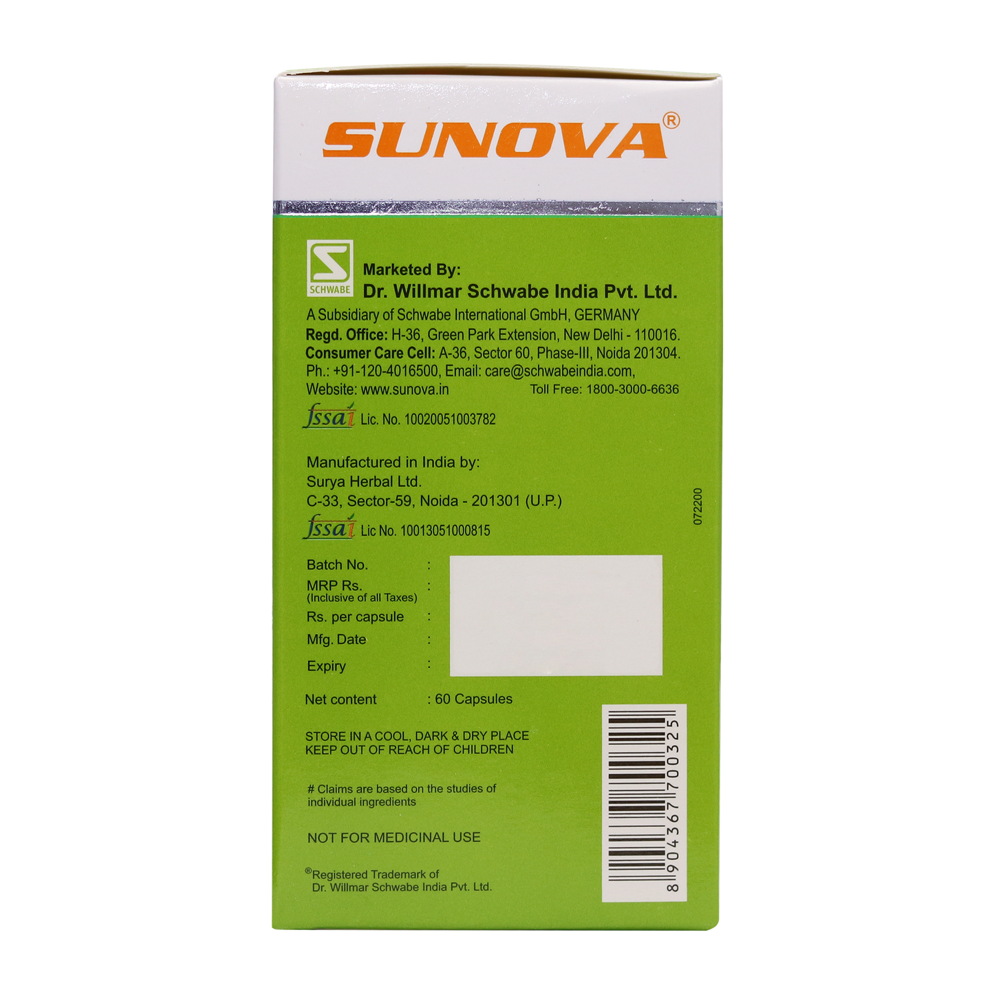 Sunova Easy Life Veg Capsule - 60 Capsules
