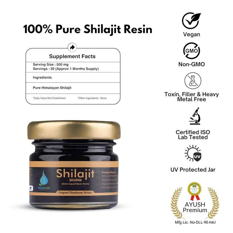 Vedapure Shudha Shilajit Resin - 25g - Boost Performance | Resin Lab-Tested for Purity | Silajit Natural Bodybuilding | Himalayan shilajit | shilajit Power | Energy | Stamina | Strength