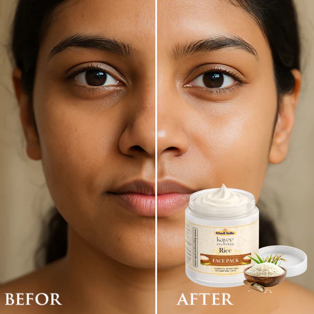 Kayee Ayurveda Rice Face Pack for Soft & Radiant-Looking Skin | Rice-Enriched Herbal Facial Mask for Men & Women | Helps Remove Dirt, Excess Oil & Surface Buildup for a Fresh, Smooth, Soft & Healthy-Looking Complexion