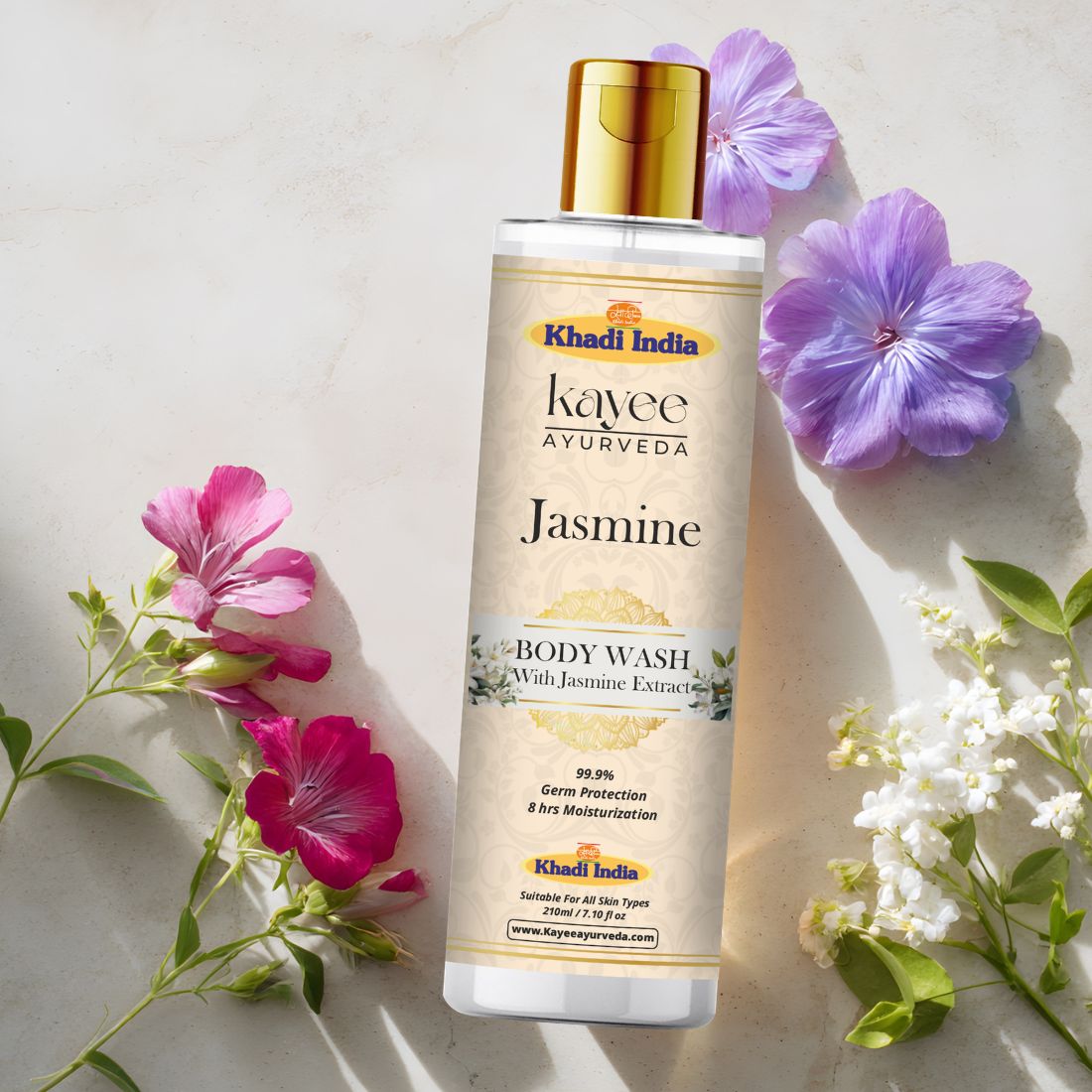 Kayee Ayurveda Jasmine Body Wash for Men & Women | Herbal Jasmine Shower Gel for Gentle Cleansing, Freshness & Soft Skin | Helps Remove Dirt, Sweat & Impurities Without Over-Drying | Refreshing Daily Bath & Body Care | 210 ml