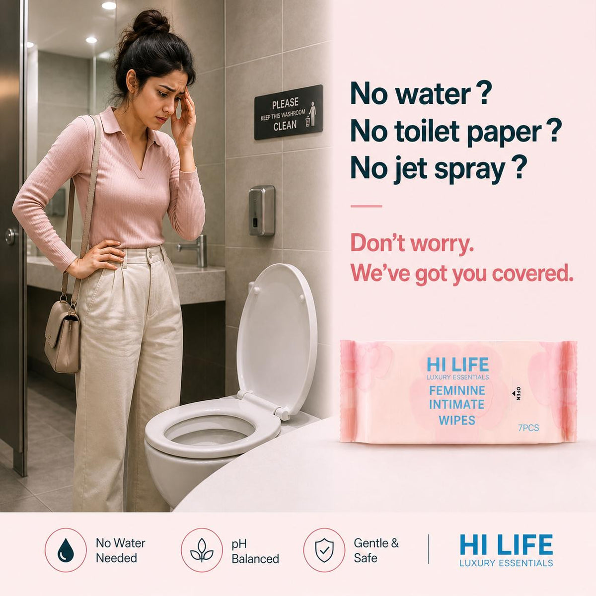 Hi Life Feminine Intimate Wipes (Flushable, Pack of 28) | pH-Balanced Daily Intimate Care Wipes with Chamomile & Aloe Vera Extract