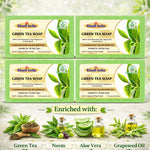 Bhudevam Naturals Khadi Green Tea Bath Soap for Clear & Healthy Skin | Natural Handmade Soap for Acne & Oil Control- 500GM (Pack of 4)