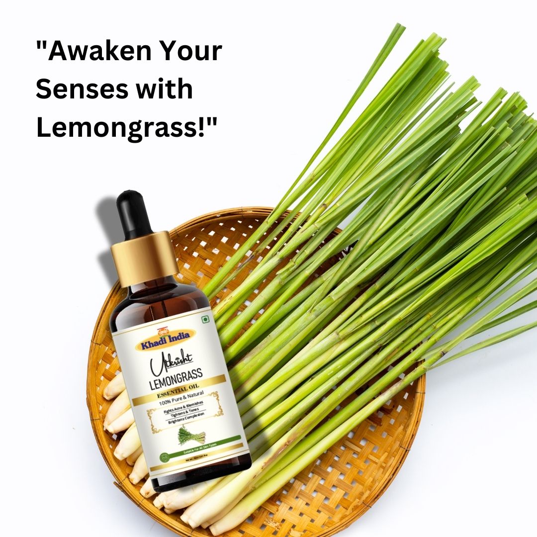 Khadi Lemongrass Essential Oil | Pure & Natural Lemongrass Oil for Face, Skin, Hair & Scalp Care | Essential Oil for Oily & Acne-Prone Skin | Refreshing Aromatherapy Oil | 15 ml
