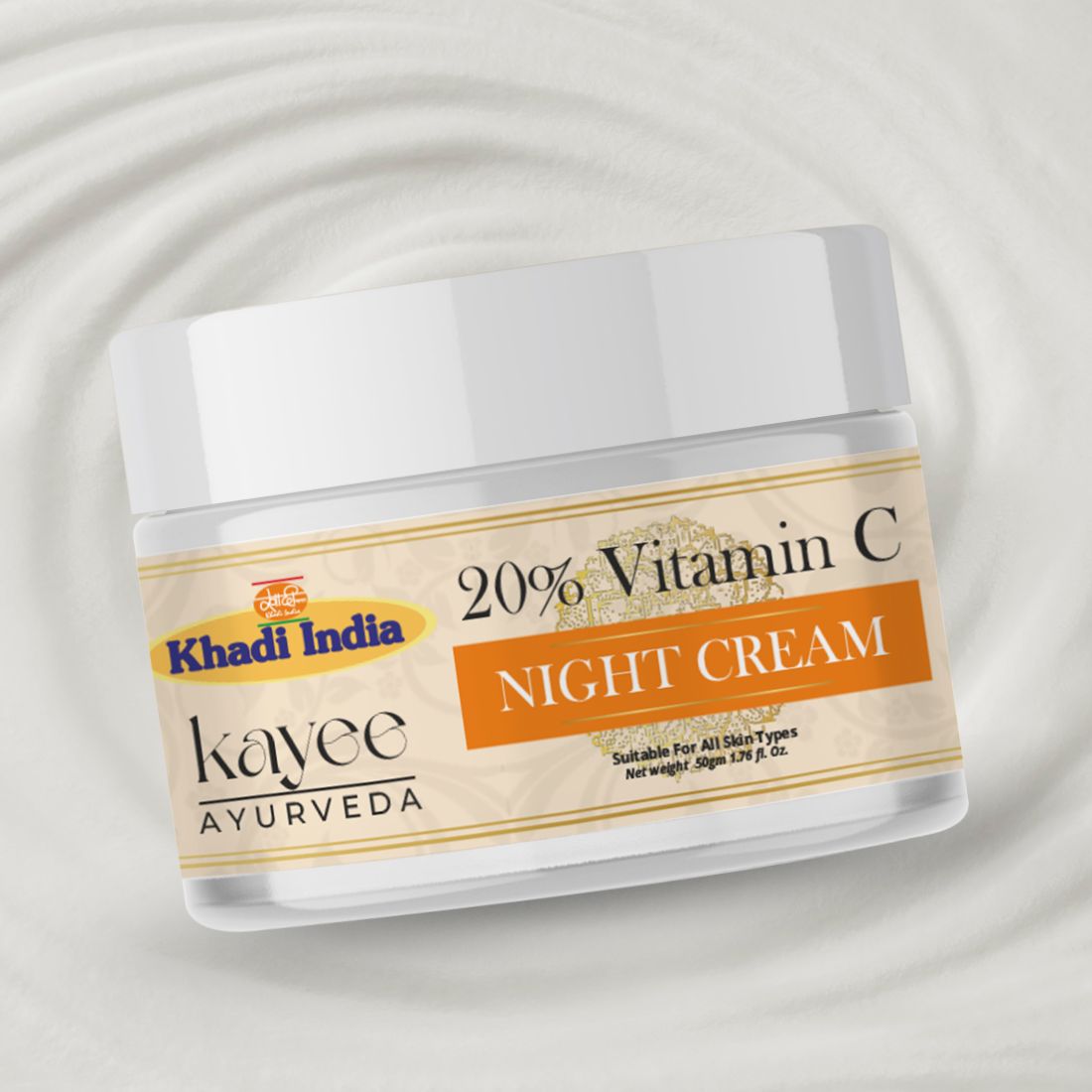 Kayee Ayurveda 20% Vitamin C Night Cream for Face, Brightening & Moisturizing Overnight Facial Cream for Dull Skin, Helps Improve the Appearance of Dark Spots, Uneven Skin Tone & Texture | 50 g