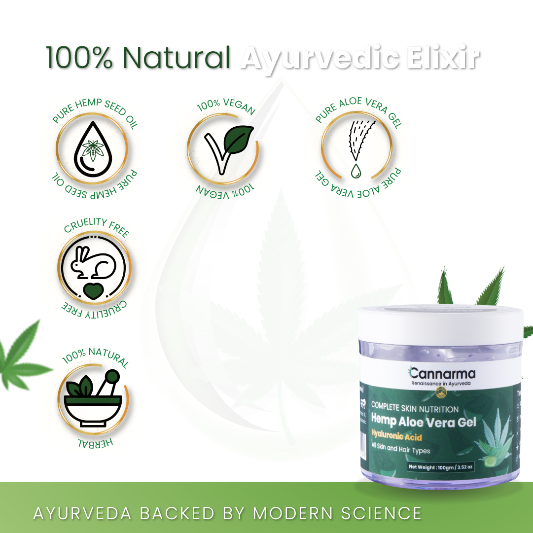 Cannarma Hemp Aloe Vera Gel | For Face, Hair, Skin Moisturizer | Hydrates and Soothes | With Vitamin E - 100gm