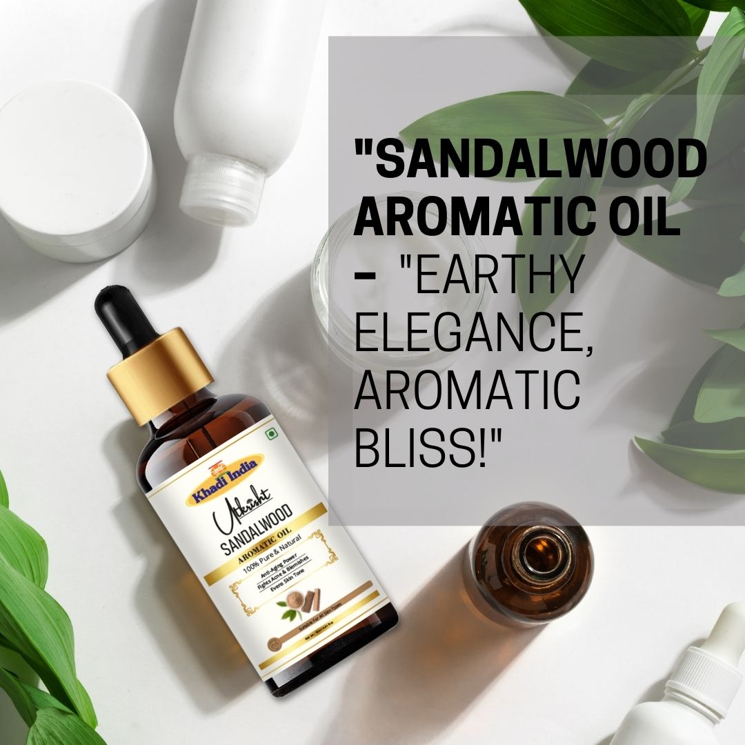 Khadi Sandalwood Essential Oil | Pure & Natural Sandalwood Oil for Face & Skin Care | Herbal Essential Oil for Aromatherapy, Relaxation & Glowing-Looking Skin | 15 ml