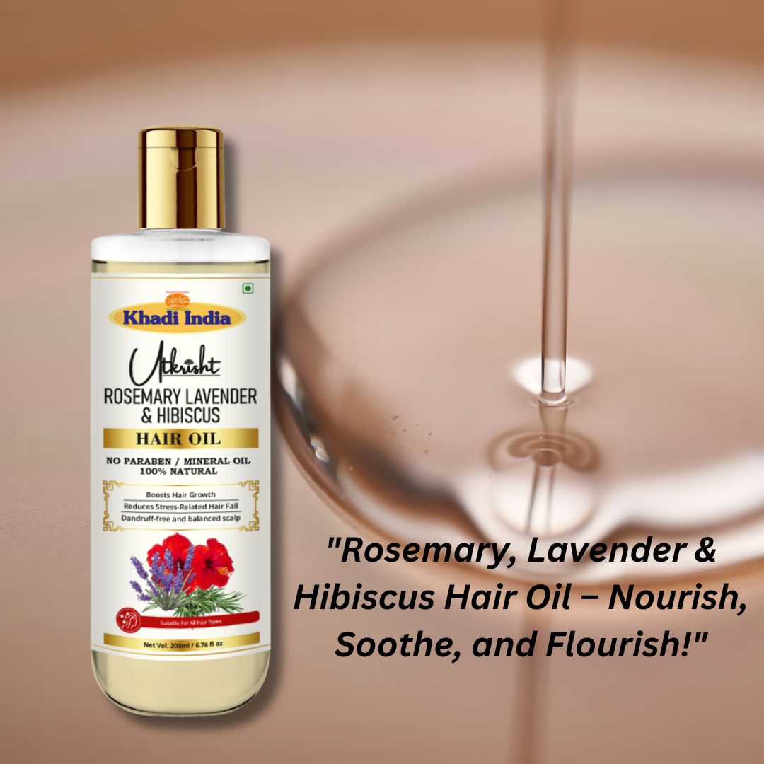 Utkrisht Khadi Pure Rosemary, Lavender & Hibiscus Hair Oil | Herbal Formula for Hair Growth, Hair Fall Control & Scalp Nourishment