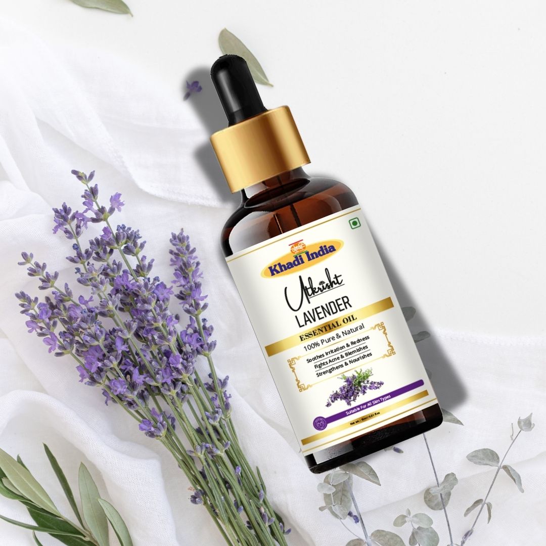 Khadi Lavender Essential Oil | Pure & Natural Lavender Oil for Face, Skin & Aromatherapy | Floral Essential Oil for Relaxation, Calm & Bedtime Routine | 15 ml