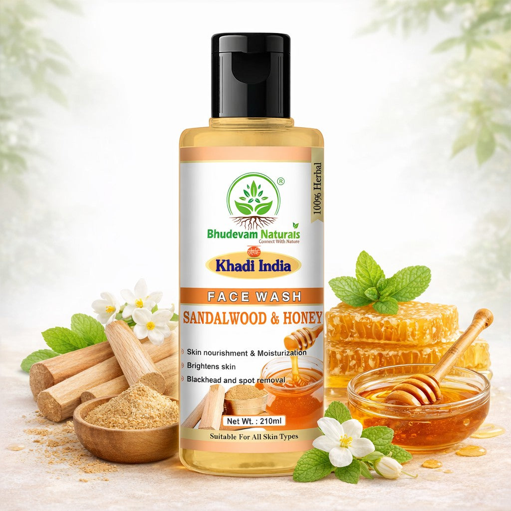 Bhudevam Naturals Khadi Sandalwood & Honey Face Wash For Soft, Smooth & Radiant Skin -420ML (Pack of 2)