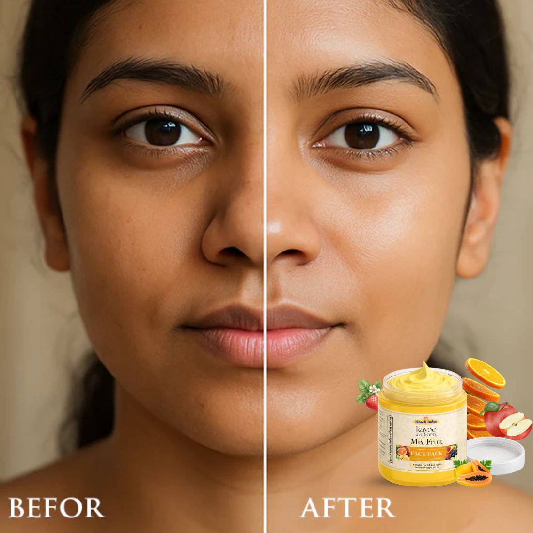 Kayee Ayurveda Mix Fruit Face Pack for Glowing Skin | Herbal Fruit Facial Mask for Normal, Dry, Oily & Combination Skin | Helps Cleanse Surface Impurities, Excess Oil & Buildup While Supporting a Fresh & Radiant-Looking Complexion