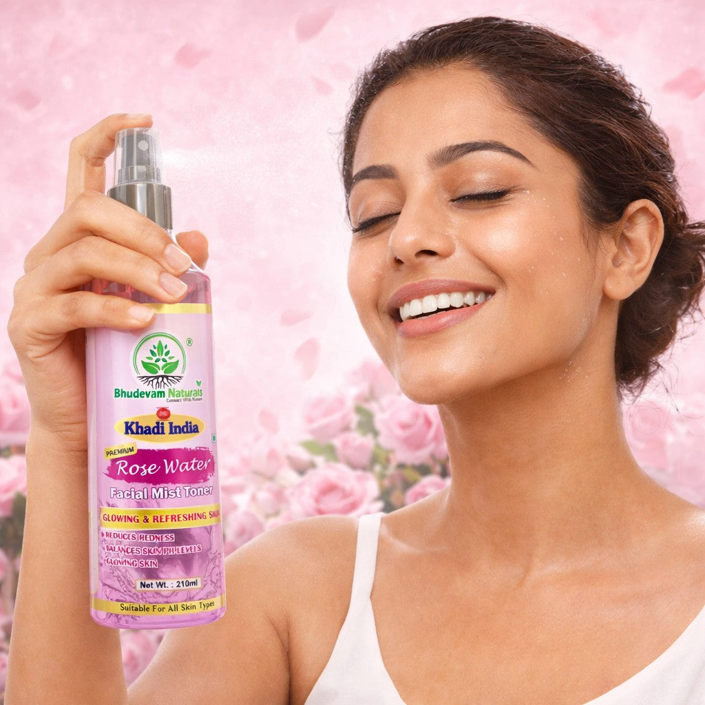 Bhudevam Naturals Khadi Pure Rose Water Mist Toner for Instant Glow, Refresh & Oil Control- 420ML (Pack of 2)