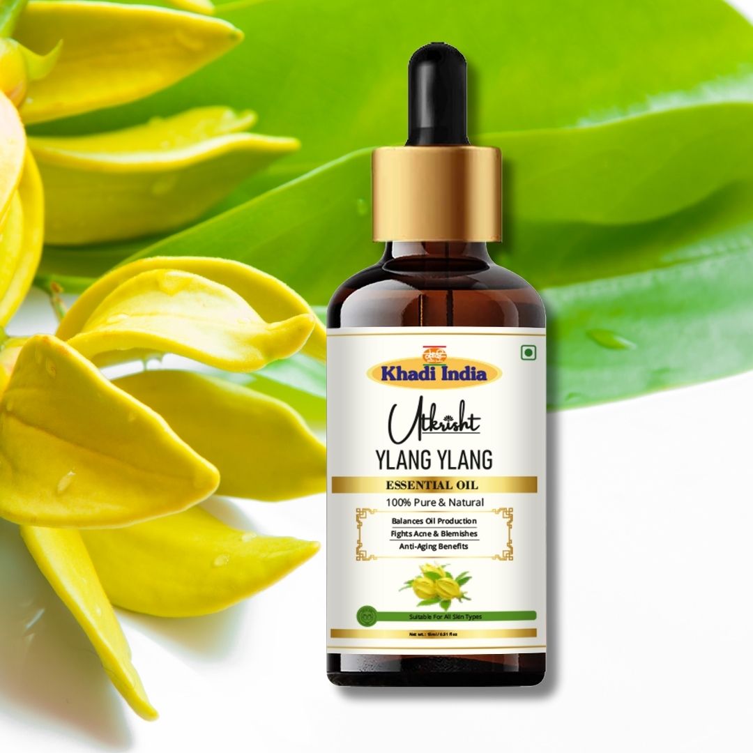 Khadi Ylang Ylang Essential Oil | Pure & Natural Ylang Ylang Oil for Hair, Scalp & Skin Care | Essential Oil for Healthy-Looking Hair & Relaxation | Floral Aromatherapy Oil | 15 ml
